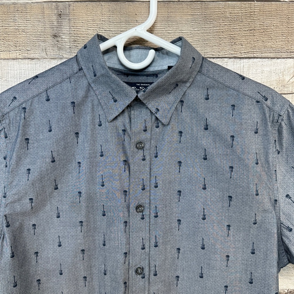 Ben Sherman Mens Navy Dotted Guitar Short Sleeve Button Down Shirt Size Small - Picture 2 of 7